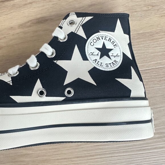 ✨Converse Women Shoes 9.5 Ctas Lift Platform Hi Large Stars Black Beige A09903C✨ - Picture 10 of 10